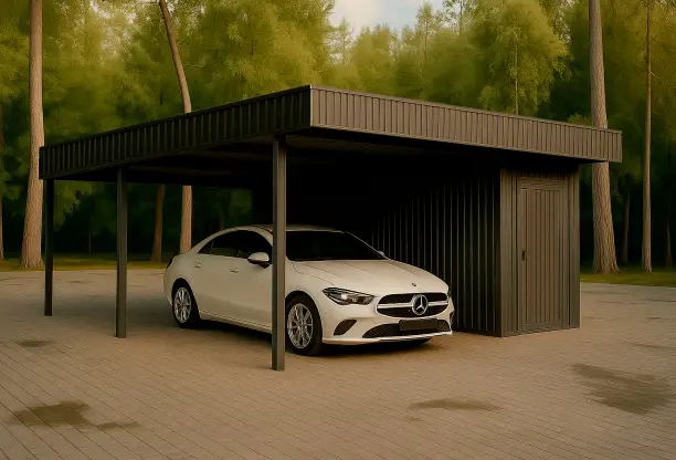 Навес для одного автомобиля c хозблоком