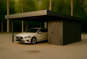 Навес для одного автомобиля c хозблоком