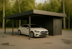 Навес для одного автомобиля c хозблоком