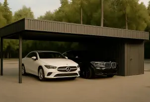 Навес для двух автомобилей с хозблоком